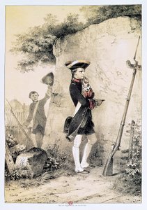 1783年の軍事学校のナポレオン1世（1769〜1821年）、「L&39;Empereur et la Garde Imperiale」、1845年頃のイラスト